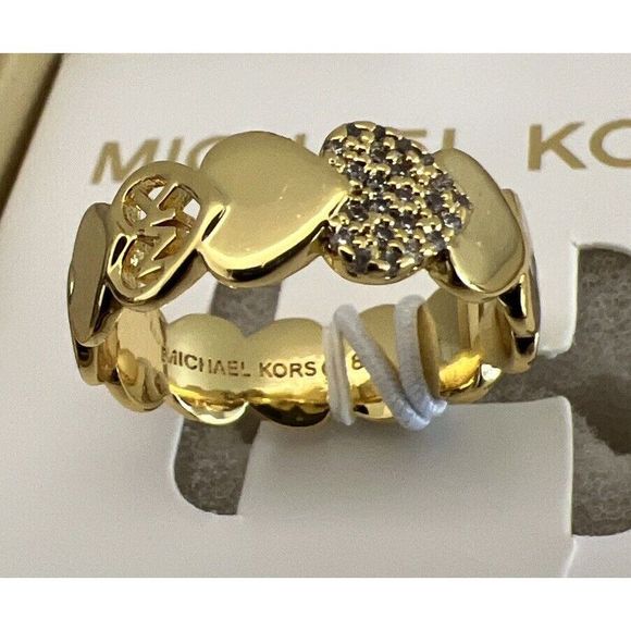 Michael Kors Gold Filled Heart, Crystal & Logo Ring Size 8 New In Box - Picture 6 of 10